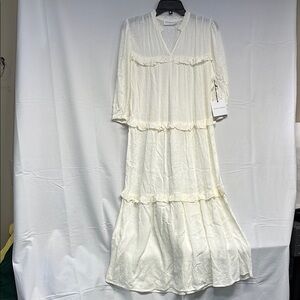Painted Threads ruffle mid sleeve ivory v neck maxi long dress nwt small